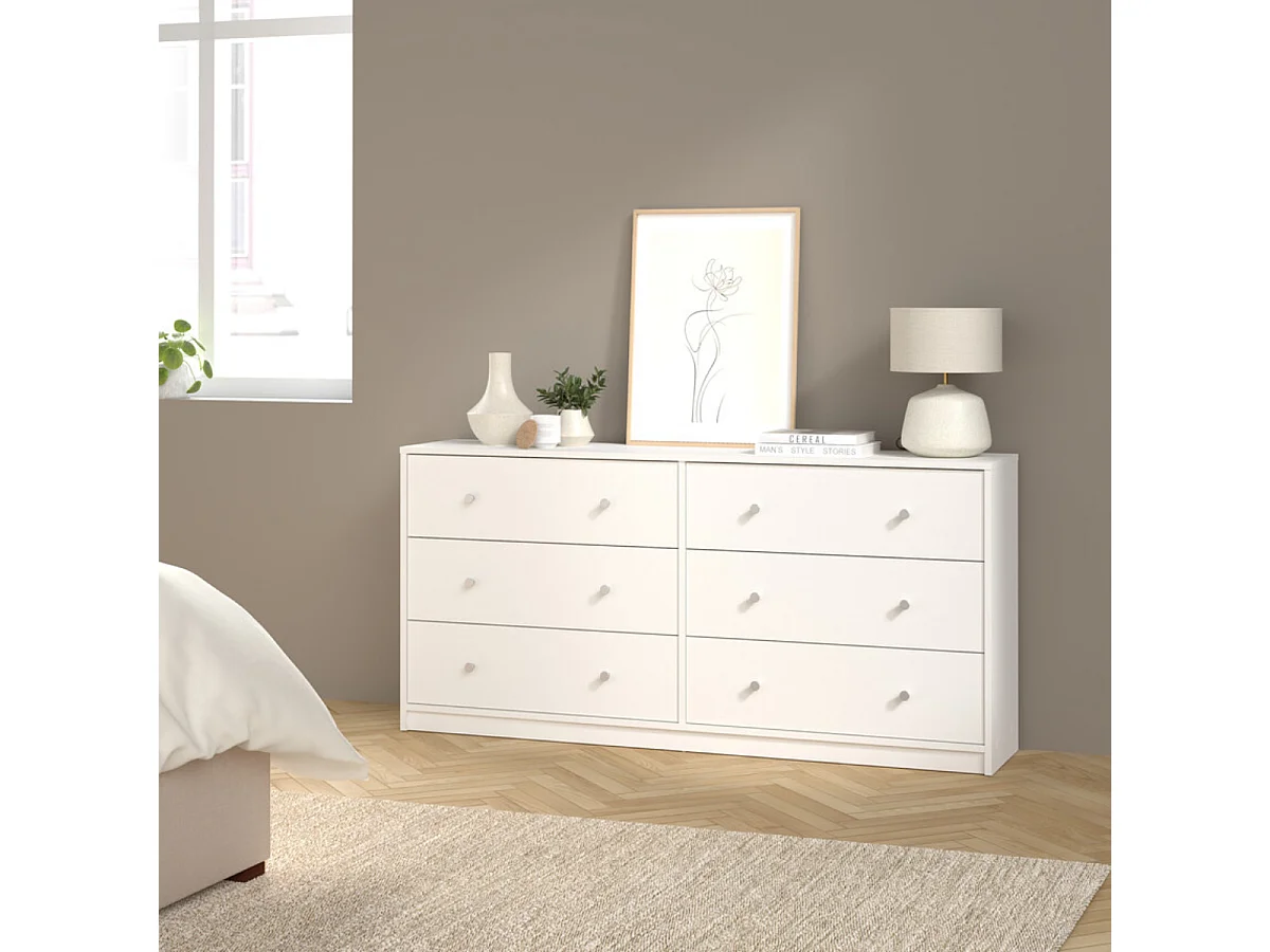 Maria kommode breed met 6 lades, wit.