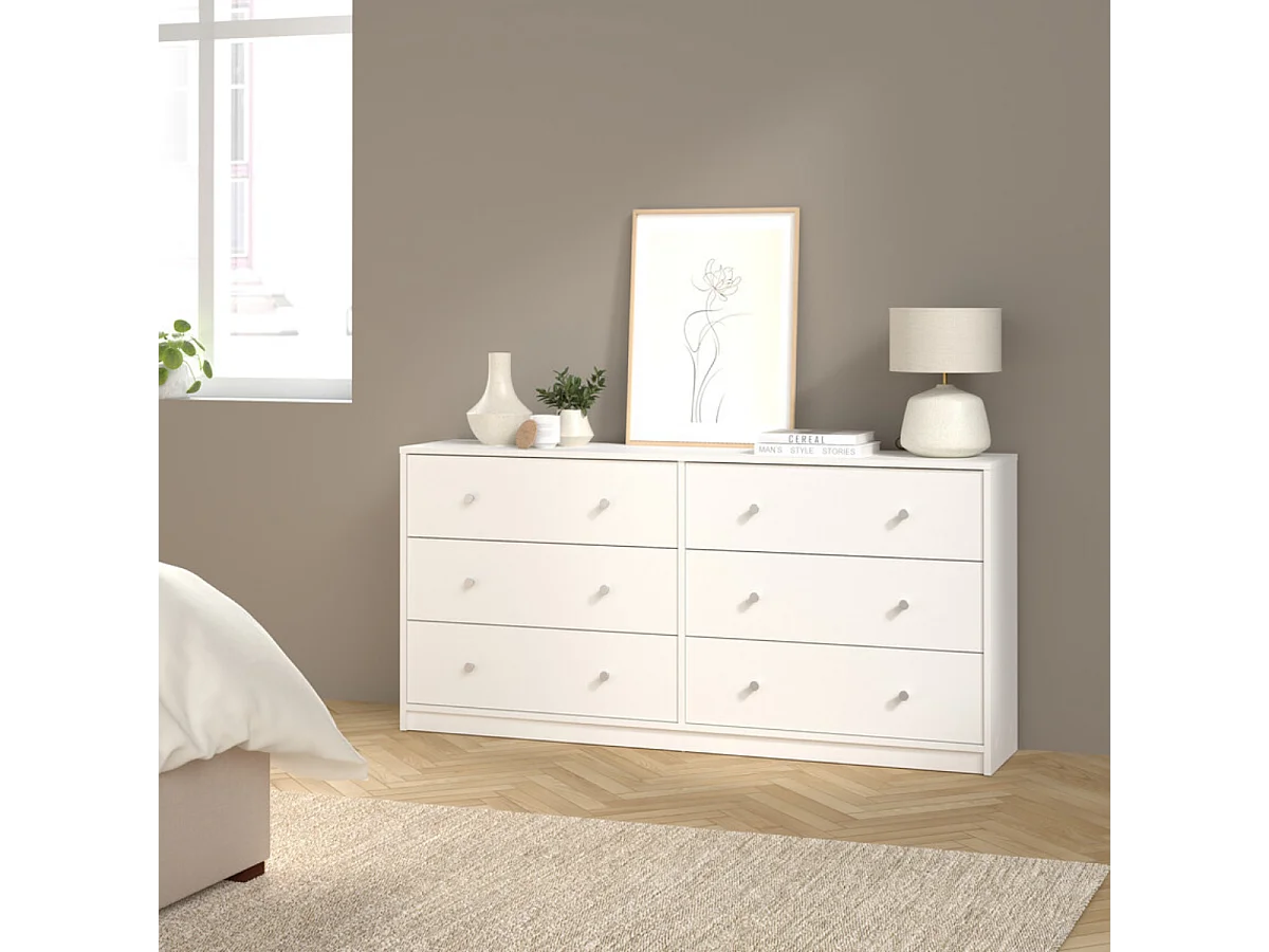 Maria kommode breed met 6 lades, wit.