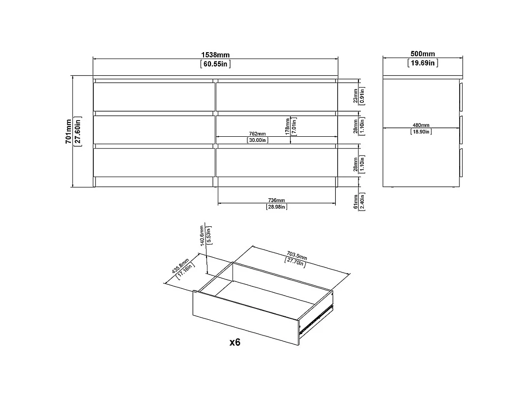Nada Kommode 6 Schubladen mattschwarz.
