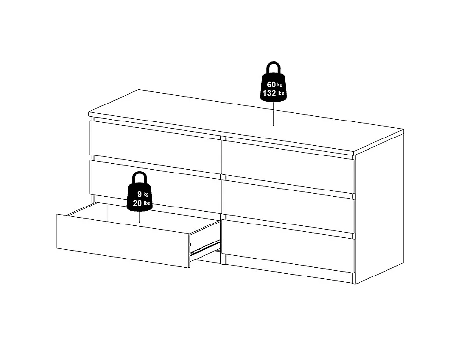 Nada Kommode 6 Schubladen mattschwarz.