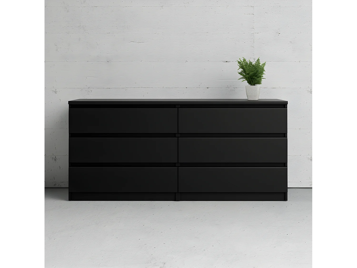 Nada Commode large avec 6 tiroirs, noir mat.