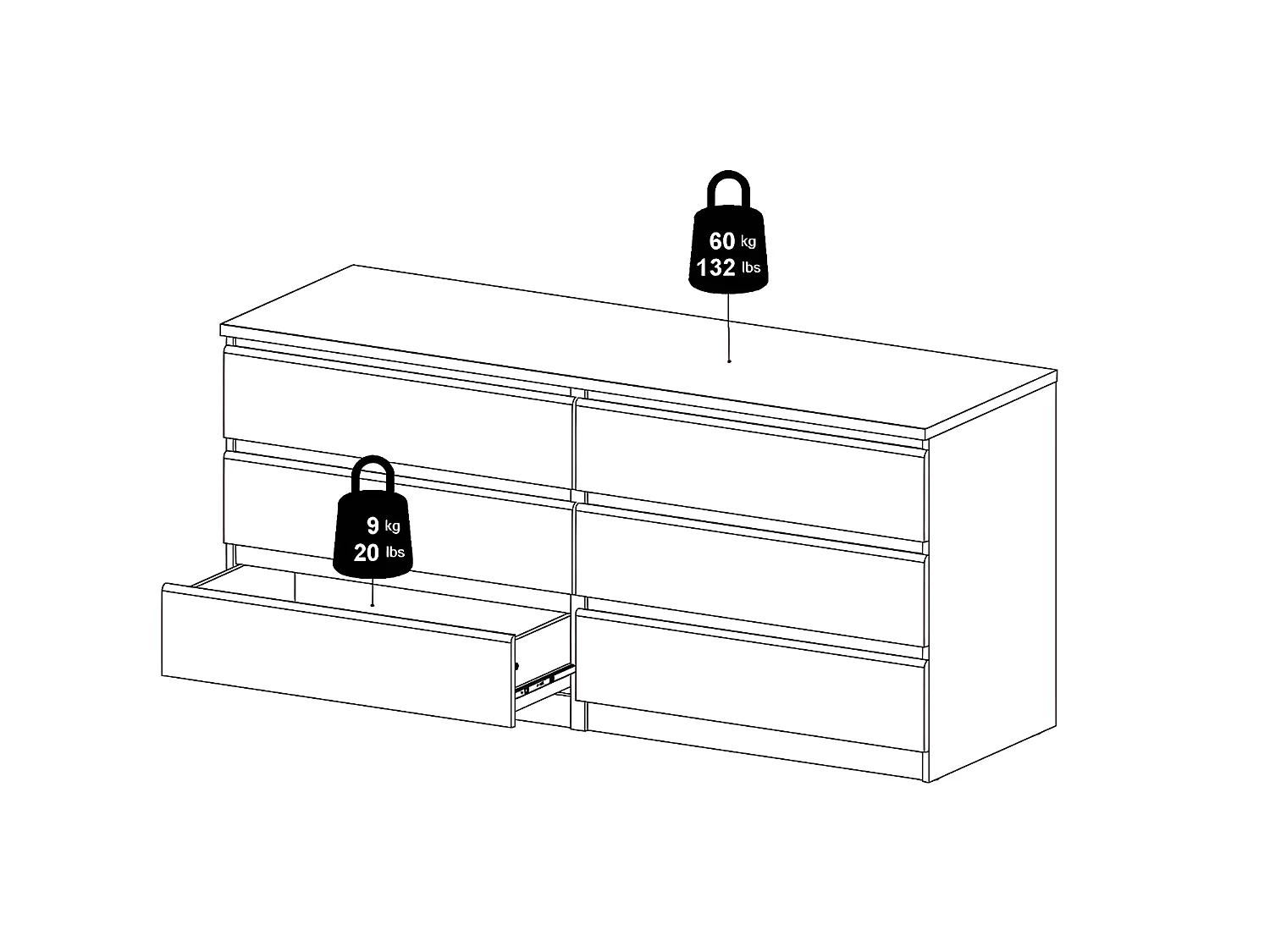 Nada Commode large avec 6 tiroirs, noir mat.