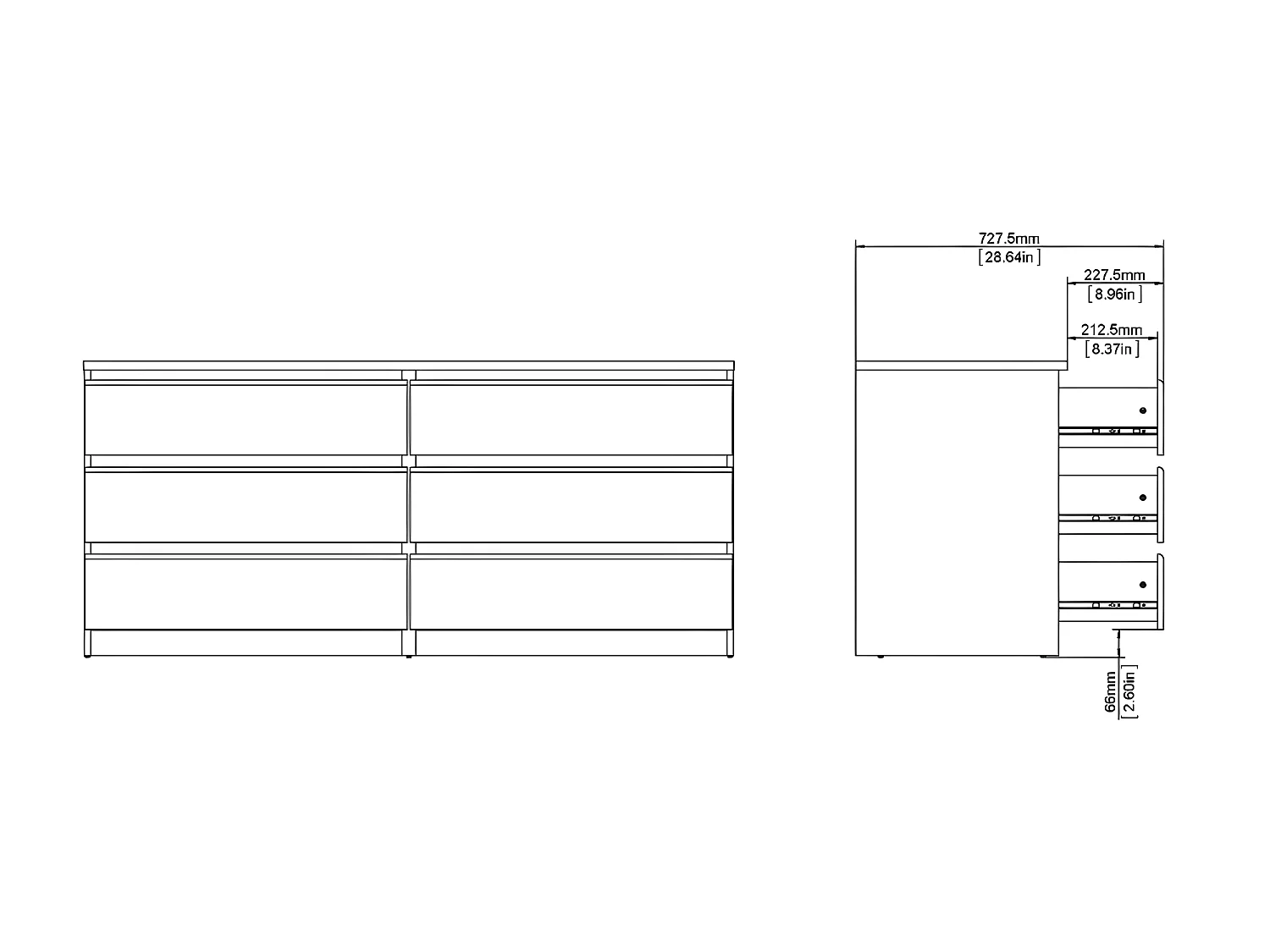 Nada Commode large avec 6 tiroirs, noir mat.