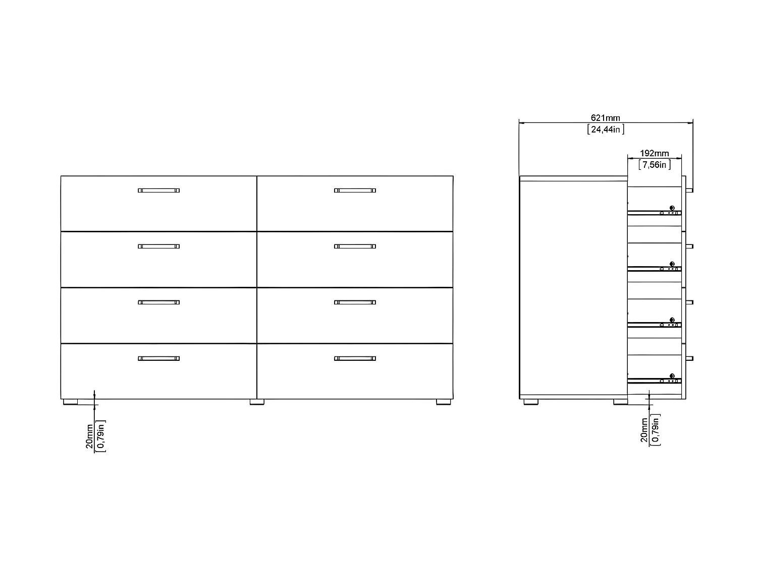 Dallas kommode 8 laden donker gebeitst eiken decor.