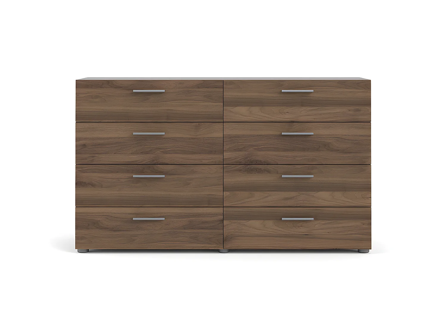 Petra kommode breed met 8 lades, walnoot decor.