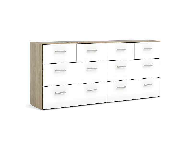 Spell Commode large avec 4 petits et 4 grands tiroirs, en chêne décor, blanc.
