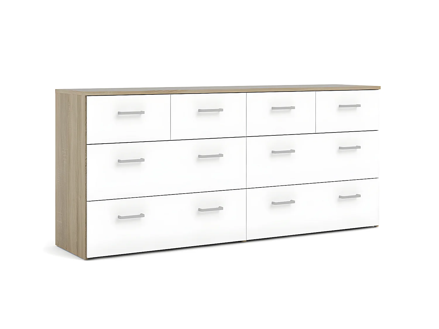 Spell Commode large avec 4 petits et 4 grands tiroirs, en chêne décor, blanc.