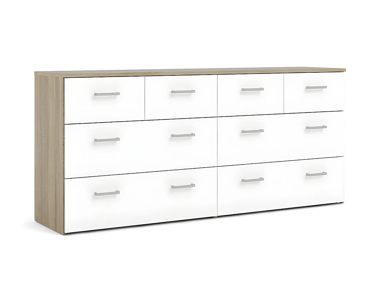 Spell Ladekast breed 4 kleine en 4 grote laden eiken decor, wit.