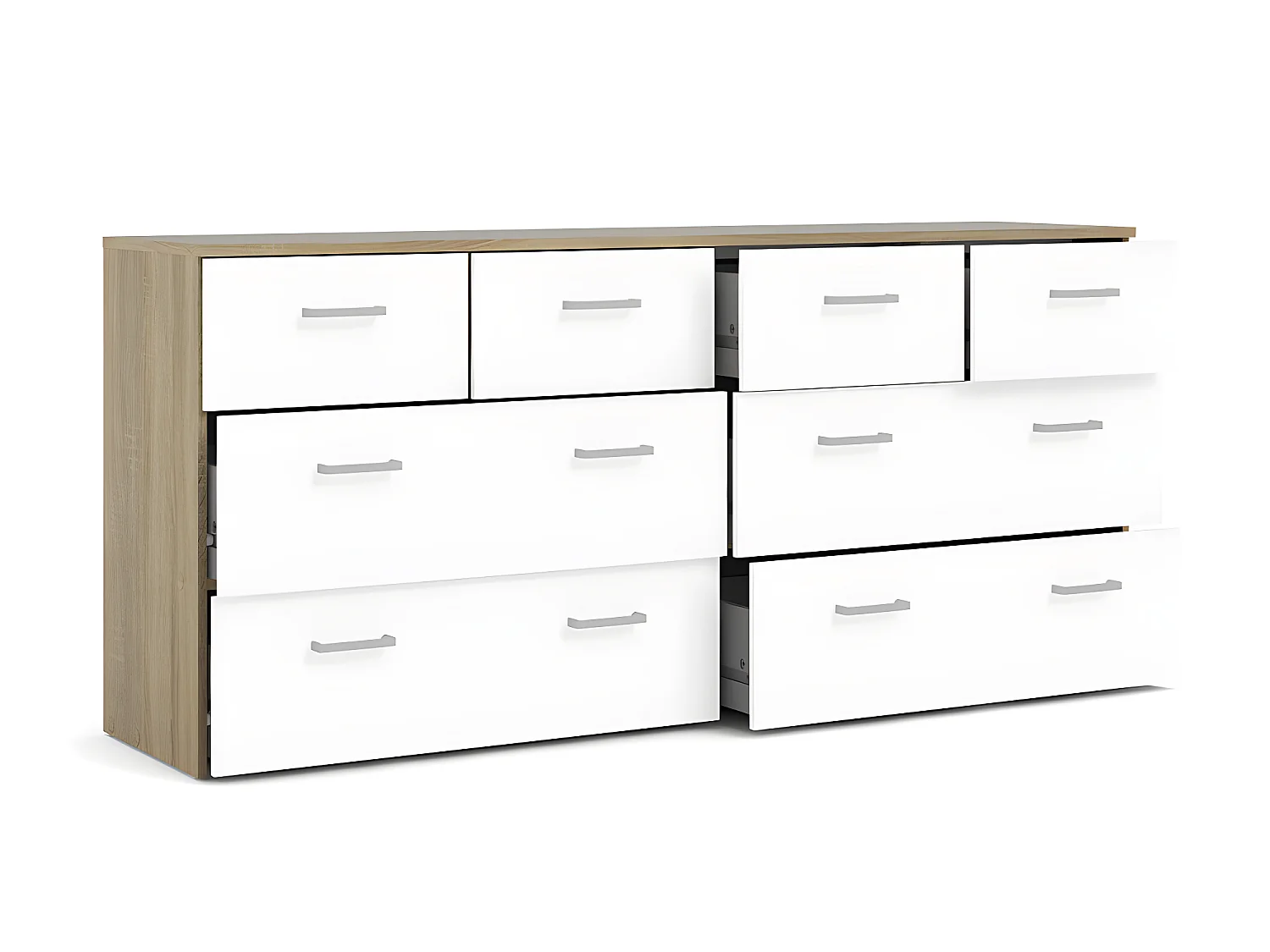 Spell Ladekast breed 4 kleine en 4 grote laden eiken decor, wit.