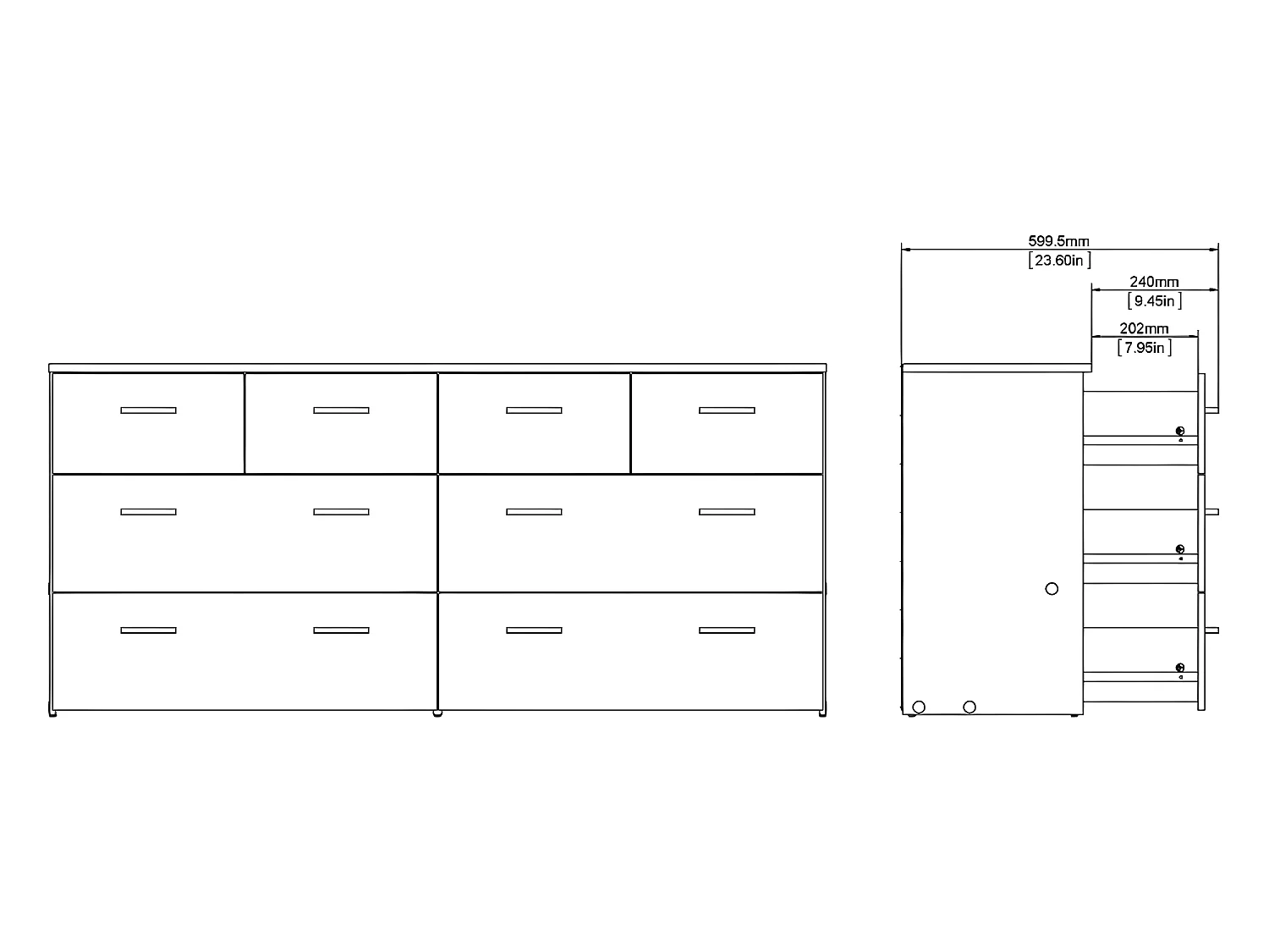 Spell Ladekast breed 4 kleine en 4 grote laden eiken decor, wit.