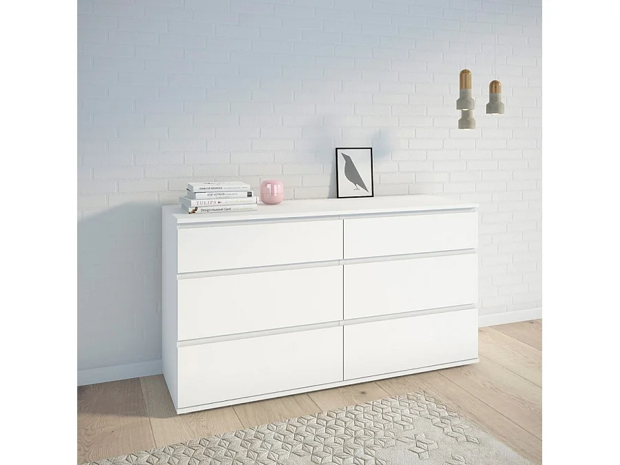 Nora Commode 6 tiroirs, blanc.