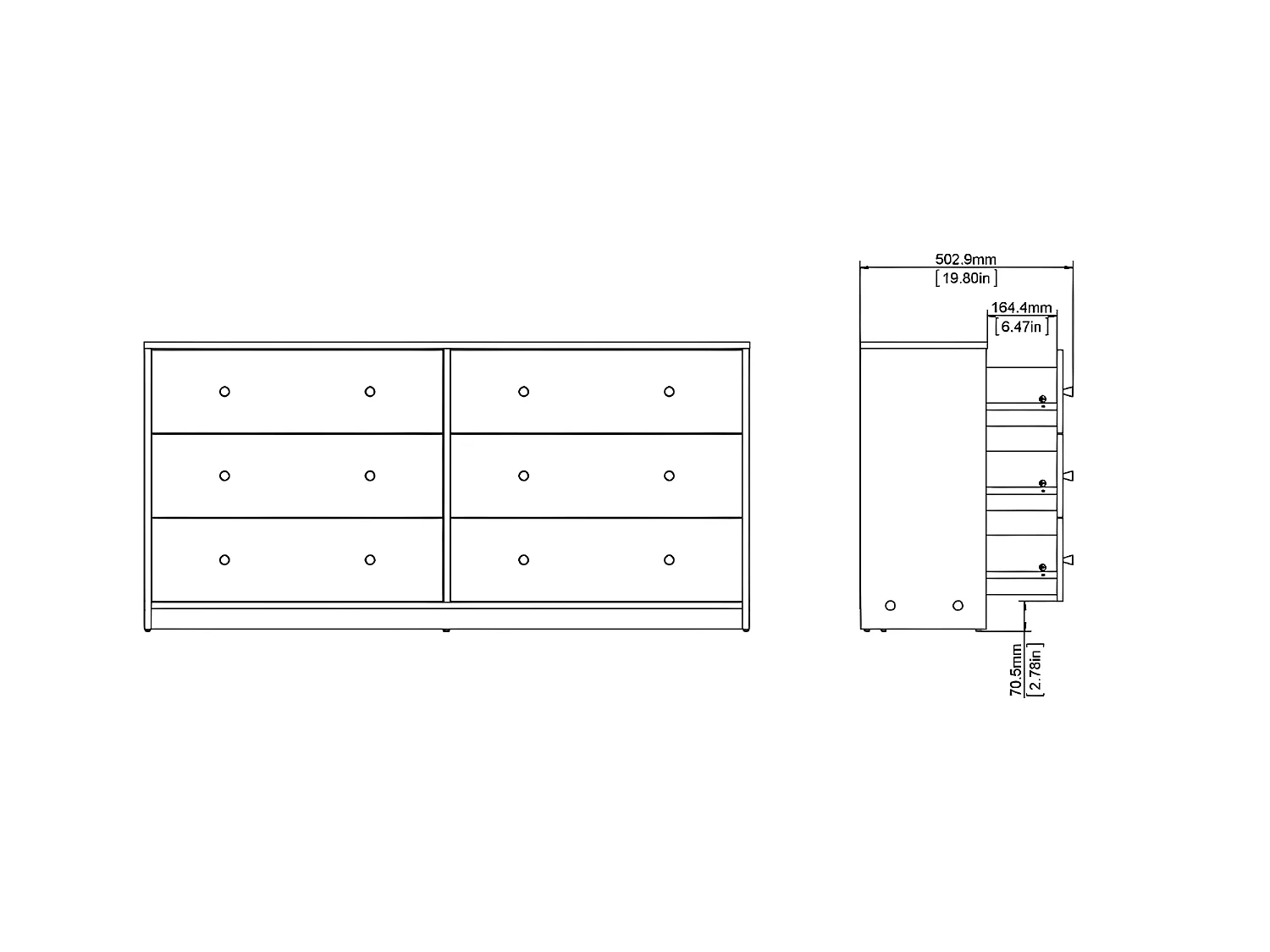 Maria Commode large avec 6 tiroirs, gris.
