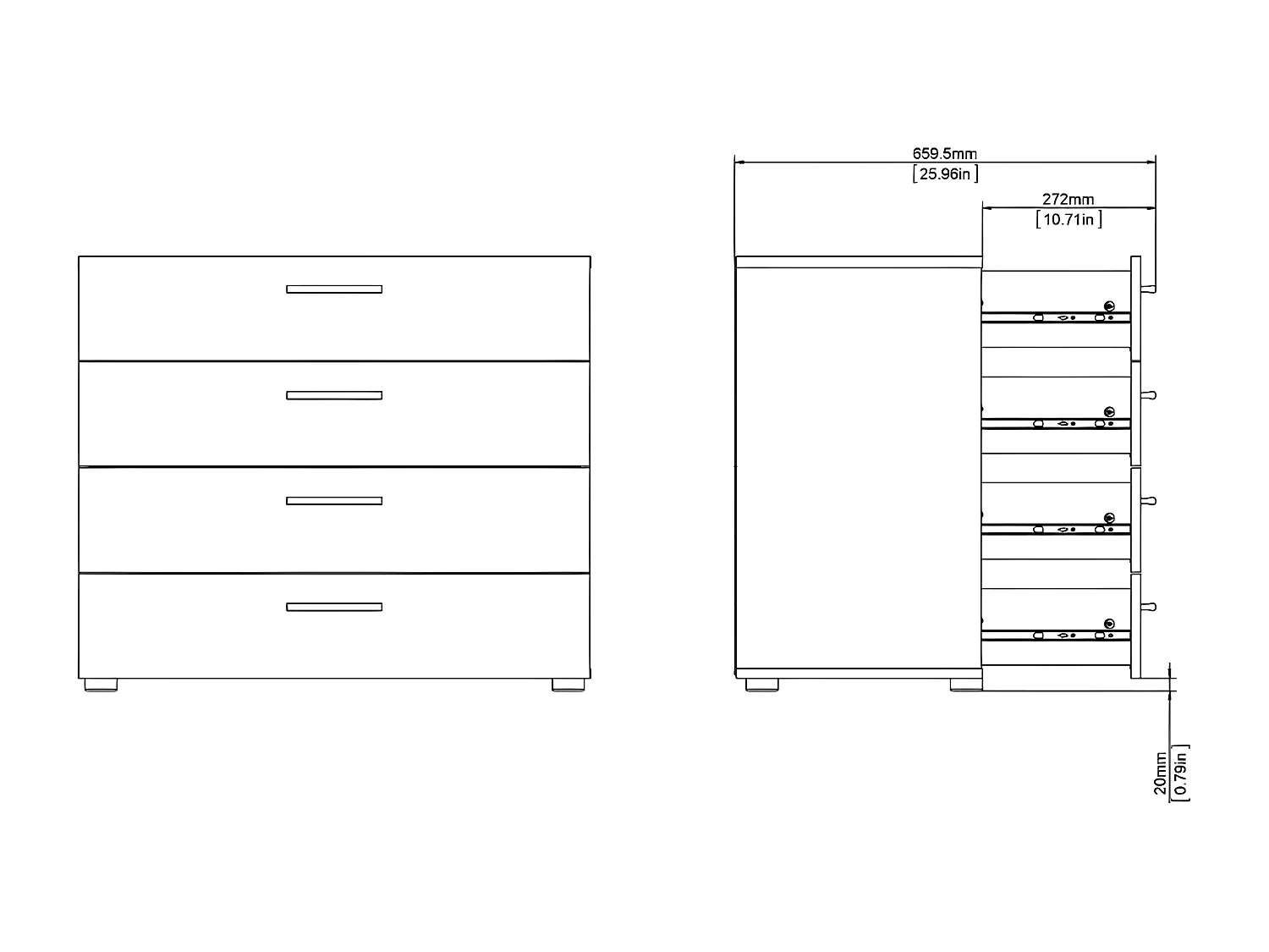 Cómoda Petra con 4 cajones decoración roble.