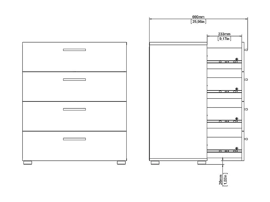 Petra Commode 4 tiroirs blancs.