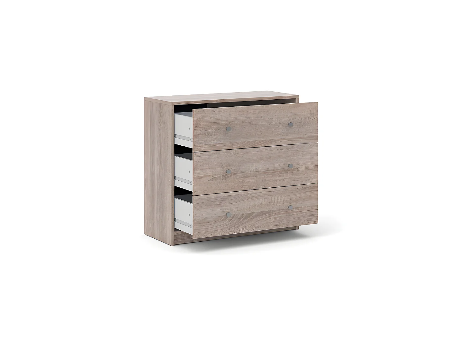 Maria Commode basse avec 3 tiroirs, coloris chêne truffe.