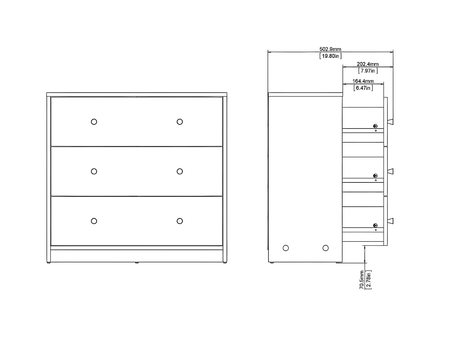 Maria Commode basse avec 3 tiroirs, coloris chêne truffe.
