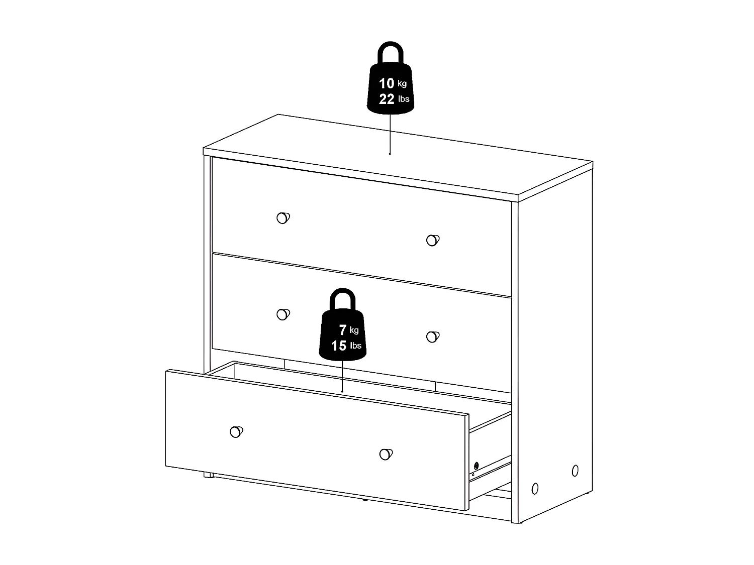 Maria Commode basse avec 3 tiroirs, coloris chêne truffe.