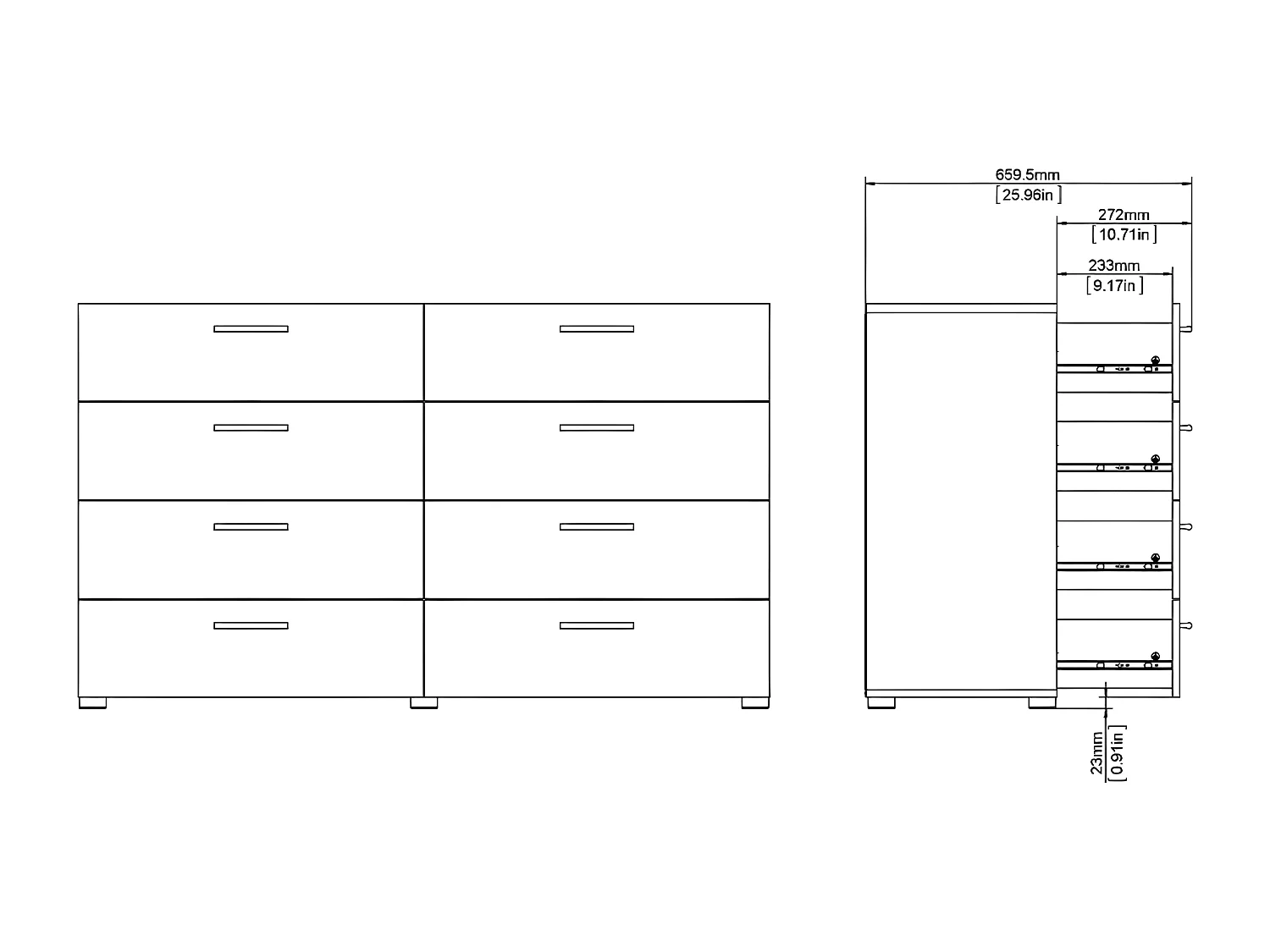 Petra Commode large avec 8 tiroirs, noir mat.