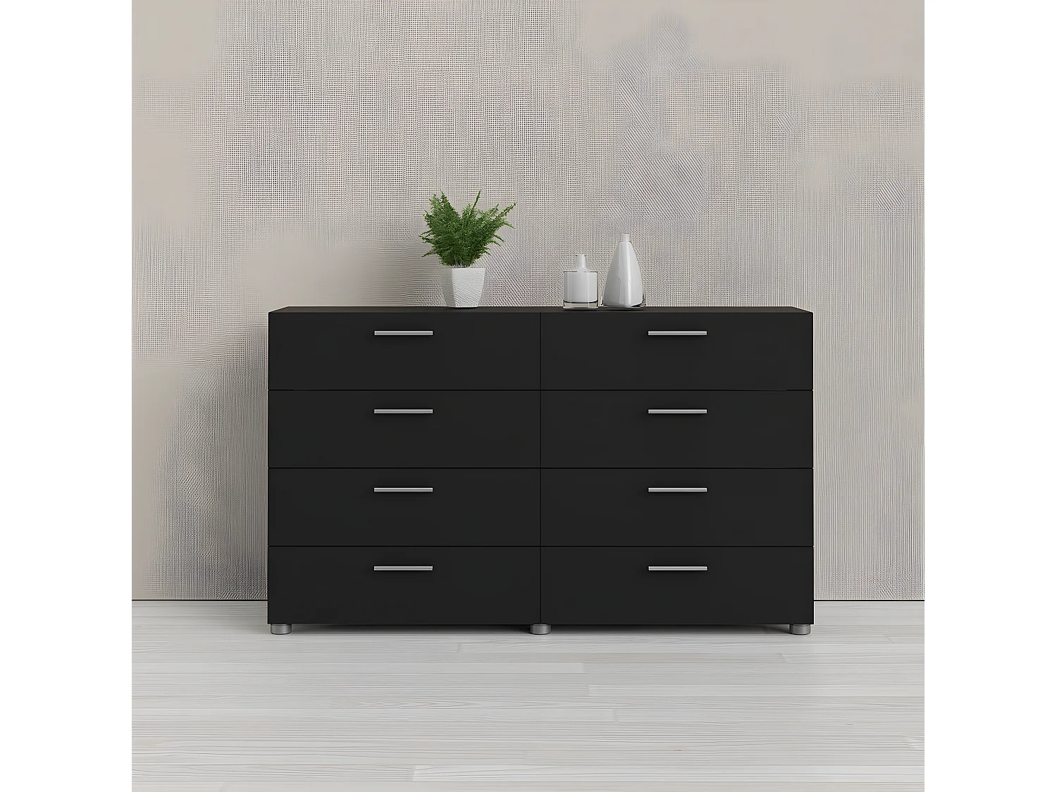 Petra Commode large avec 8 tiroirs, noir mat.