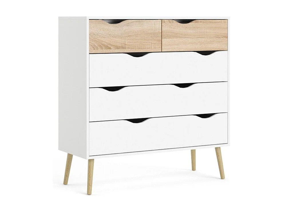 Commode 5 tiroirs blanc et décor chêne L98,7 cm - BILLUND