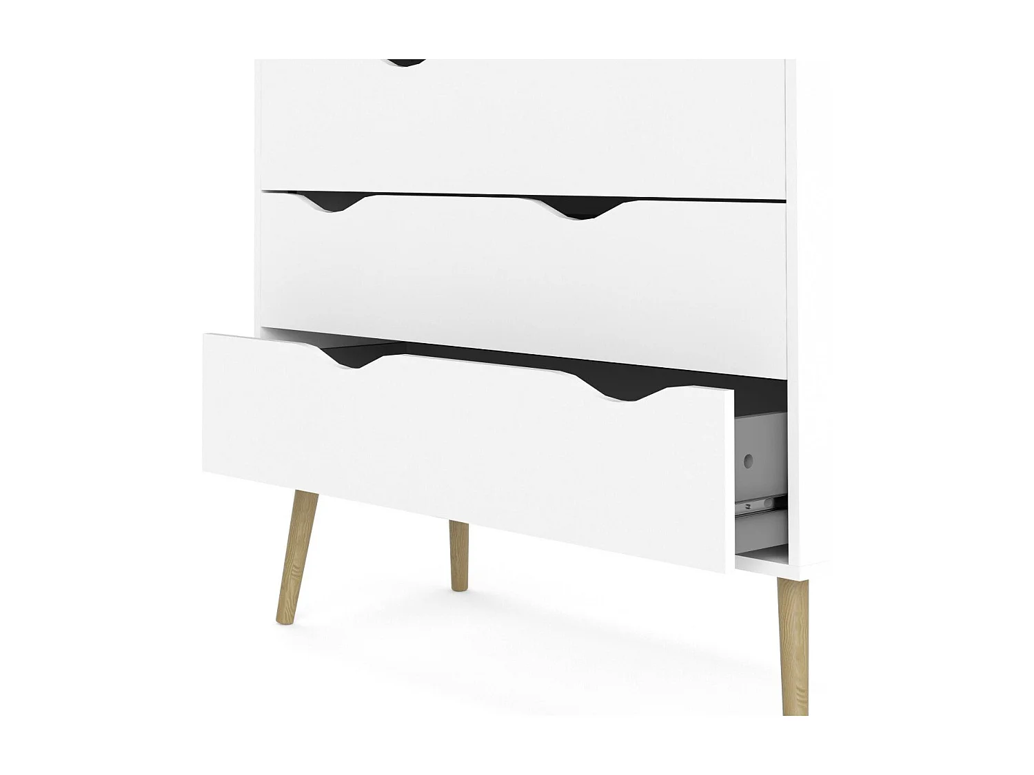 Commode 5 tiroirs blanc et décor chêne L98,7 cm - BILLUND