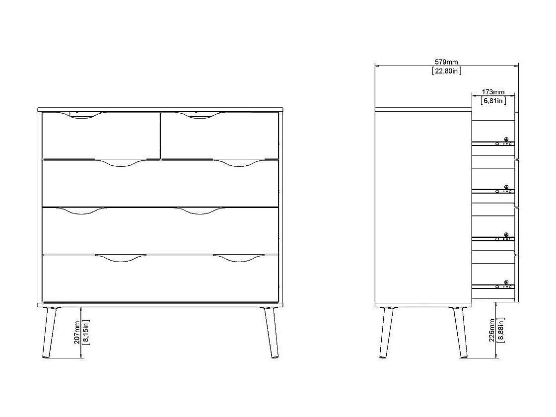Commode 5 tiroirs blanc et décor chêne L98,7 cm - BILLUND