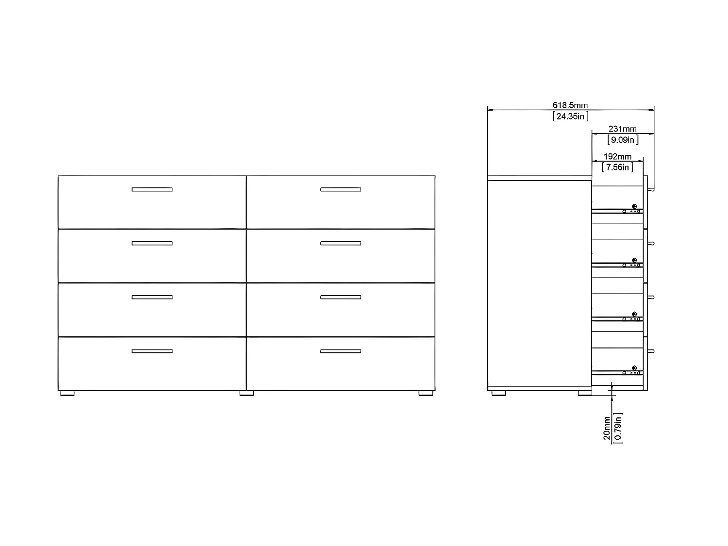 Petra Commode large avec 8 tiroirs, finition couleur truffe.