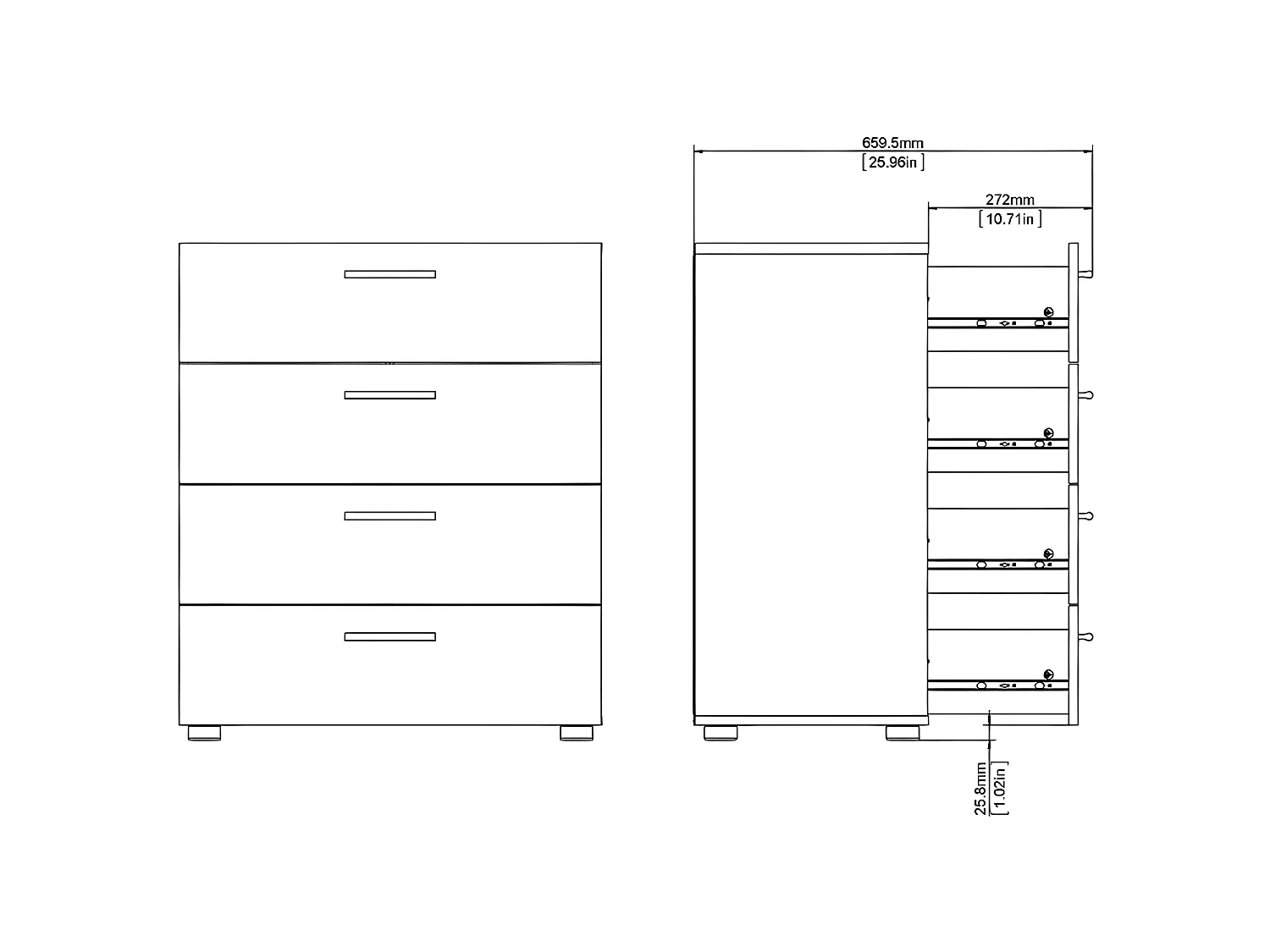 Petra Kommode mit 4 Schubladen, mattschwarz.
