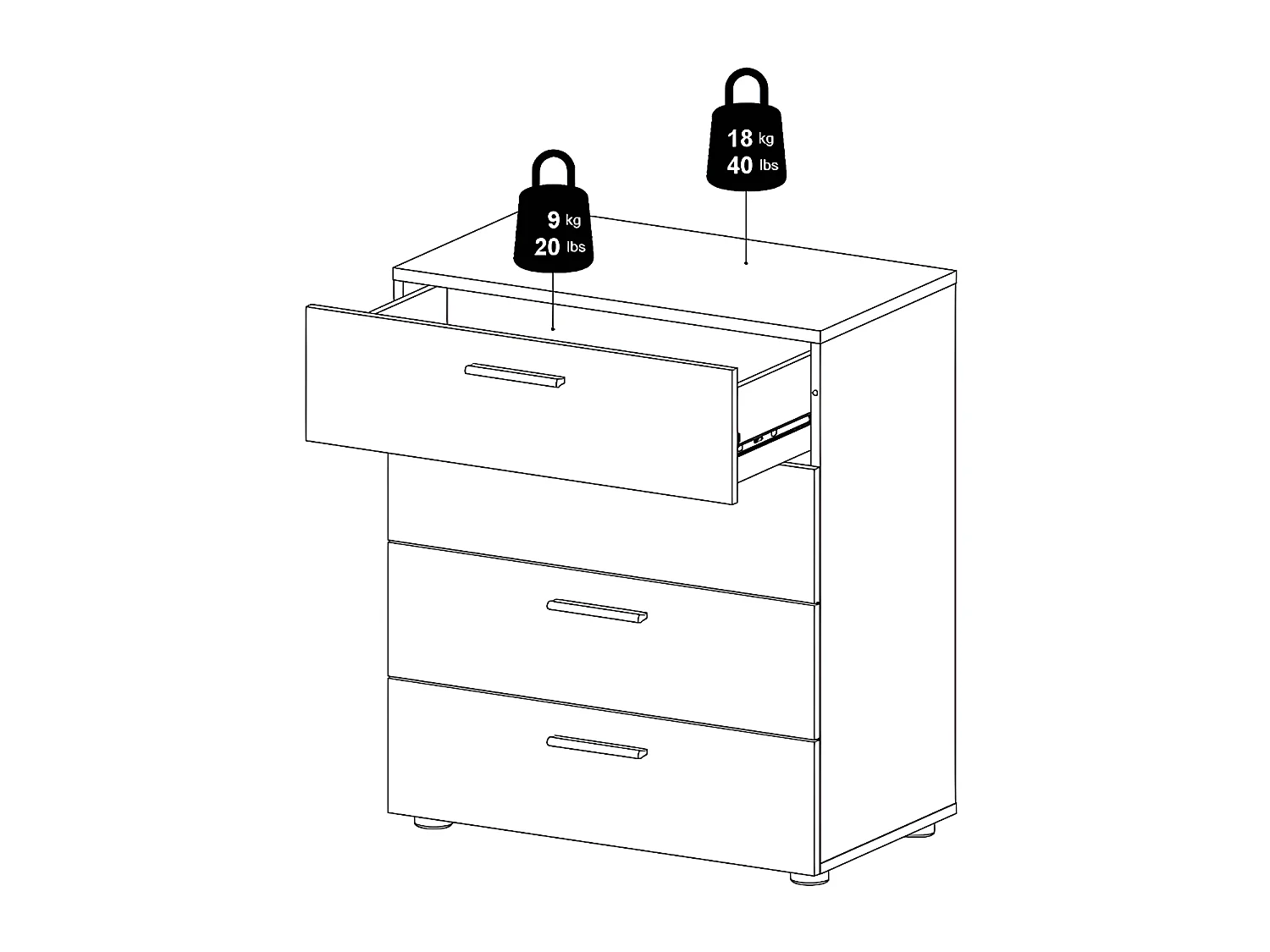 Petra Kommode mit 4 Schubladen, mattschwarz.