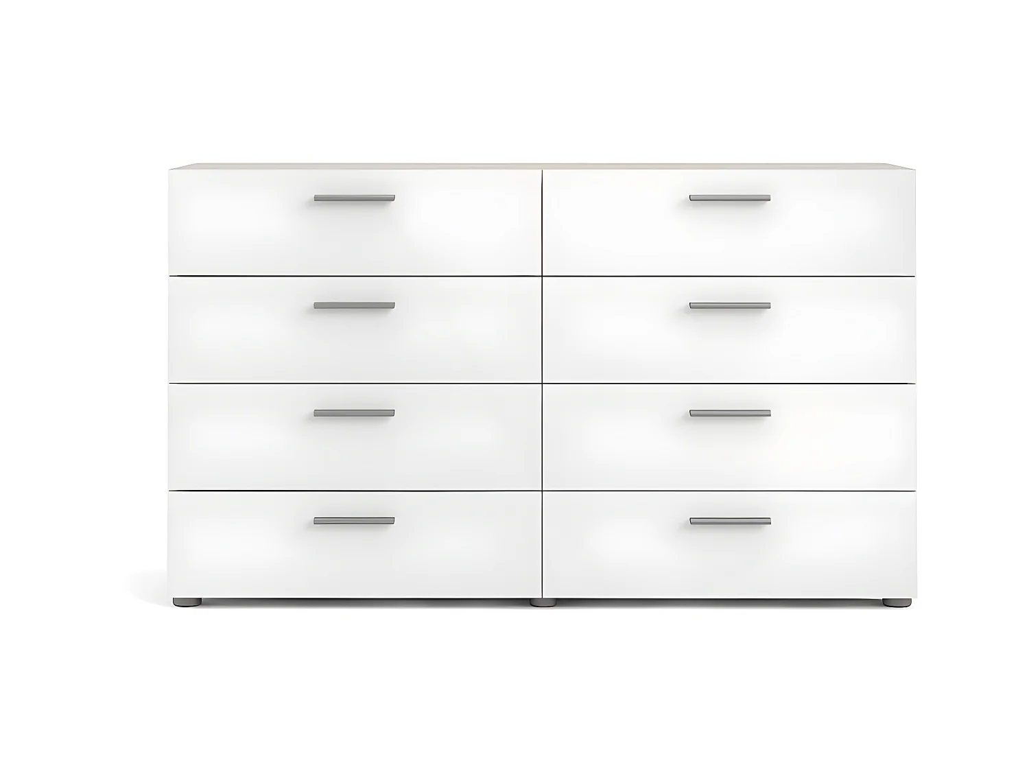 Petra kommode breed met 8 lades, eiken decor/wit hoogglans.