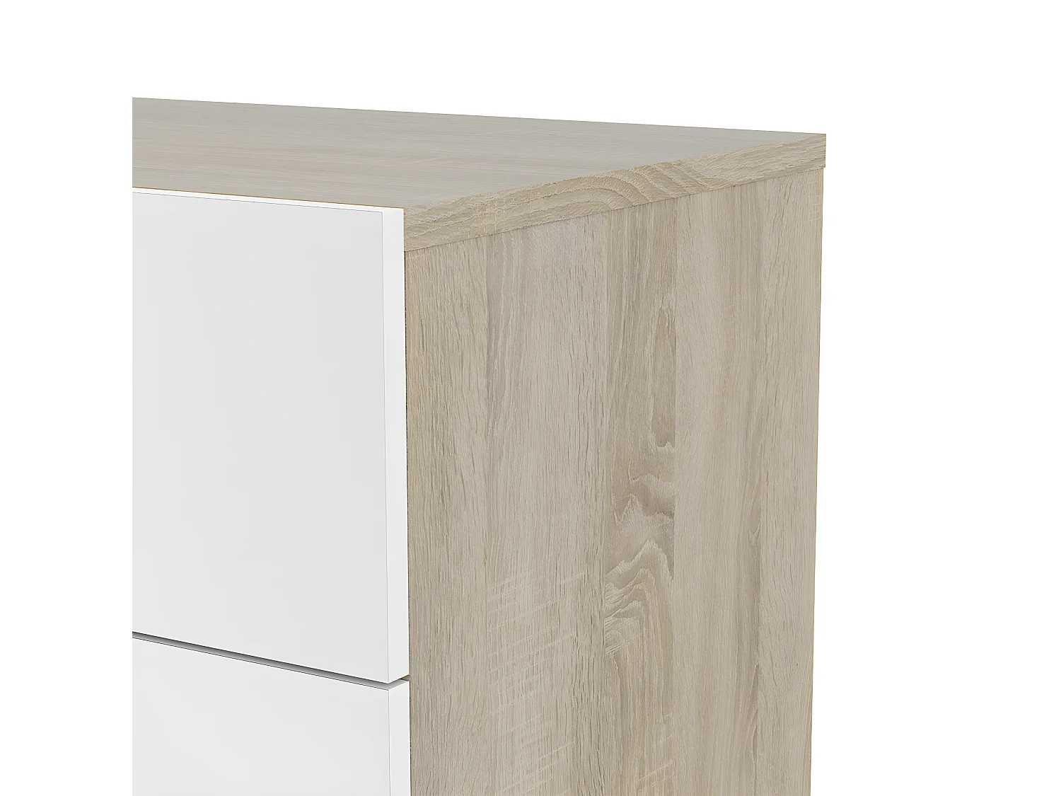 Petra kommode breed met 8 lades, eiken decor/wit hoogglans.