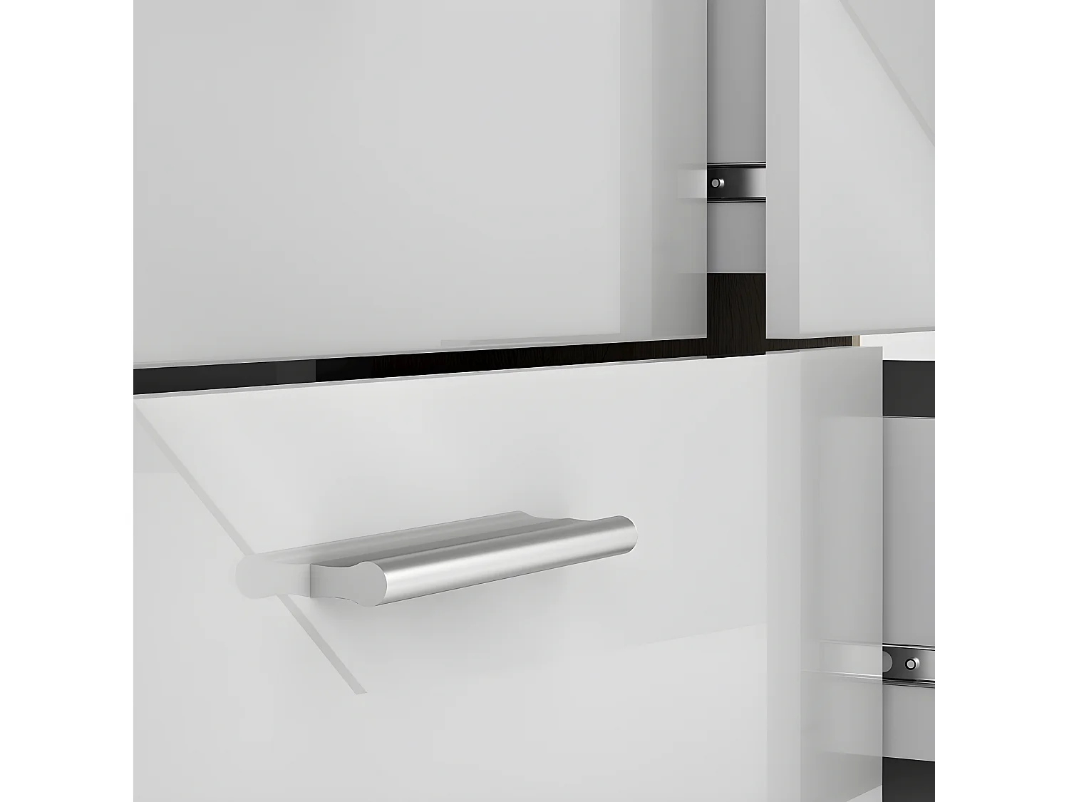 Petra kommode breed met 8 lades, eiken decor/wit hoogglans.