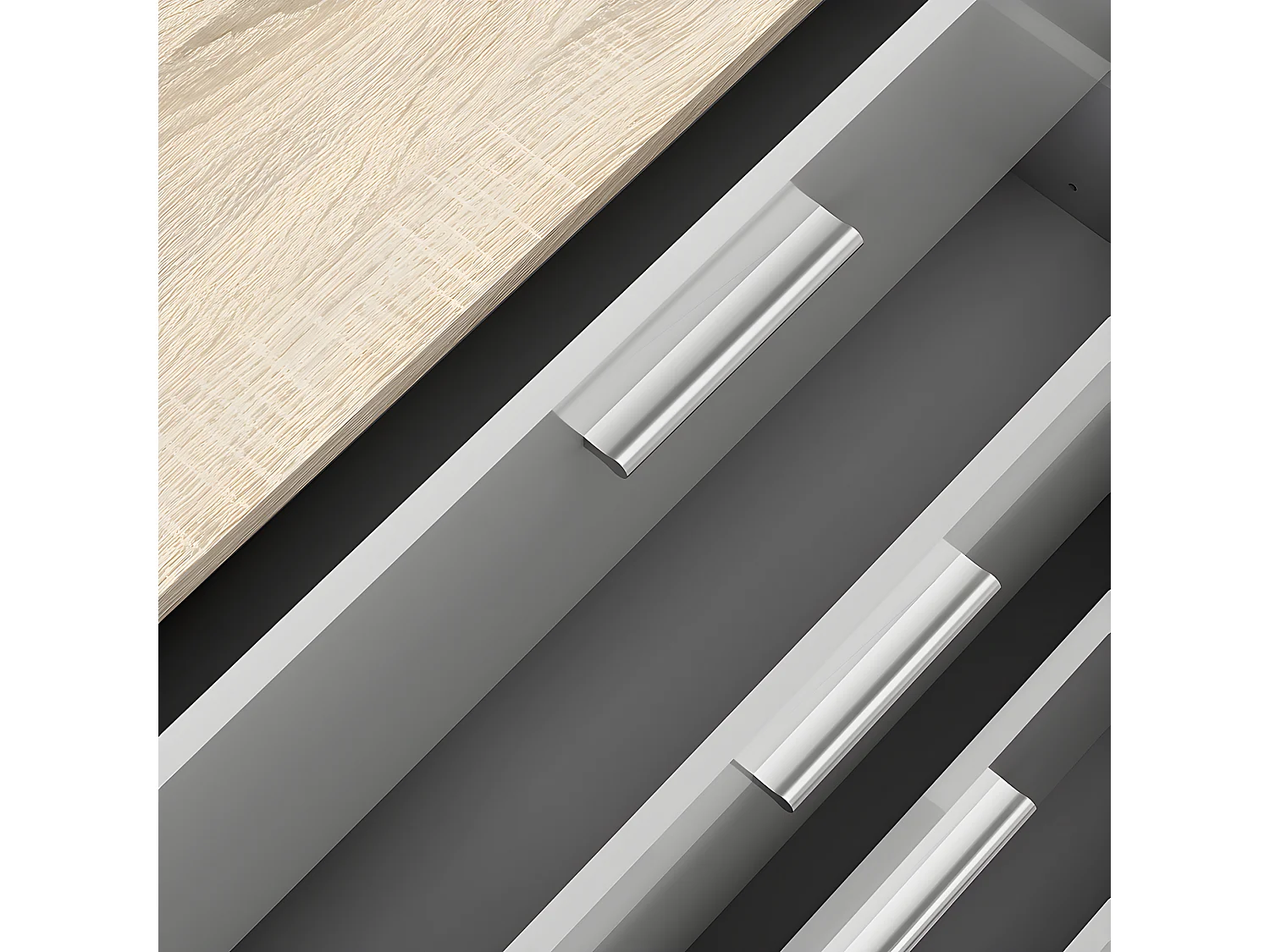 Petra kommode breed met 8 lades, eiken decor/wit hoogglans.