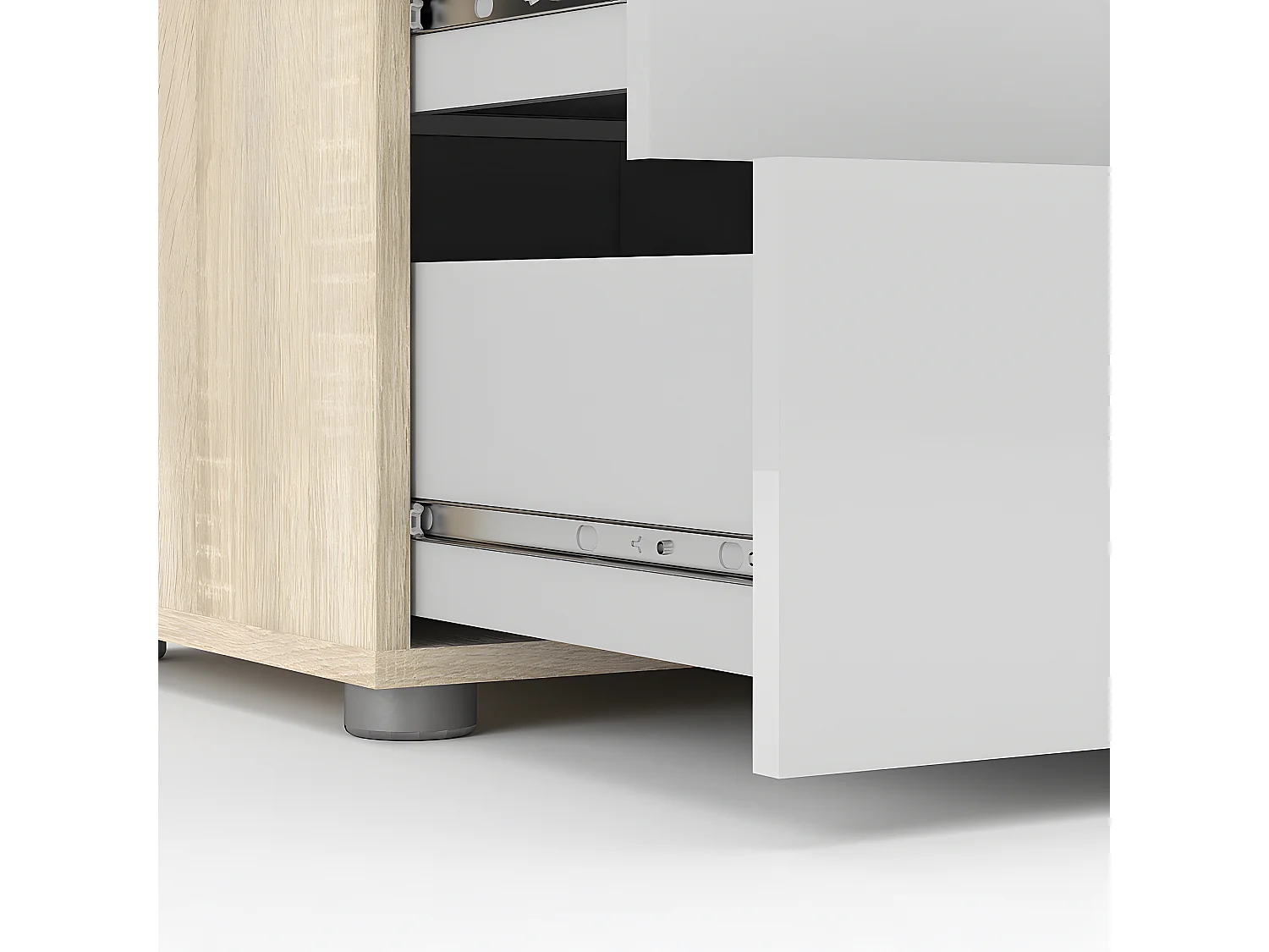 Petra kommode breed met 8 lades, eiken decor/wit hoogglans.