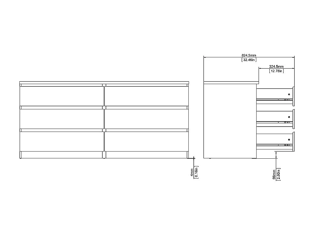 Nada Commode 6 tiroirs, noir frêne.
