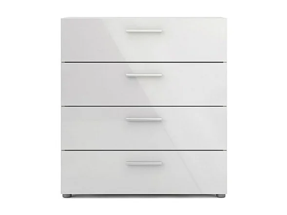 Petra Kommode 4 Schubladen Eiche Struktur Dekor und weiss Hochglanz.