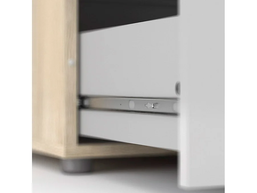 Petra Kommode 4 Schubladen Eiche Struktur Dekor und weiss Hochglanz.