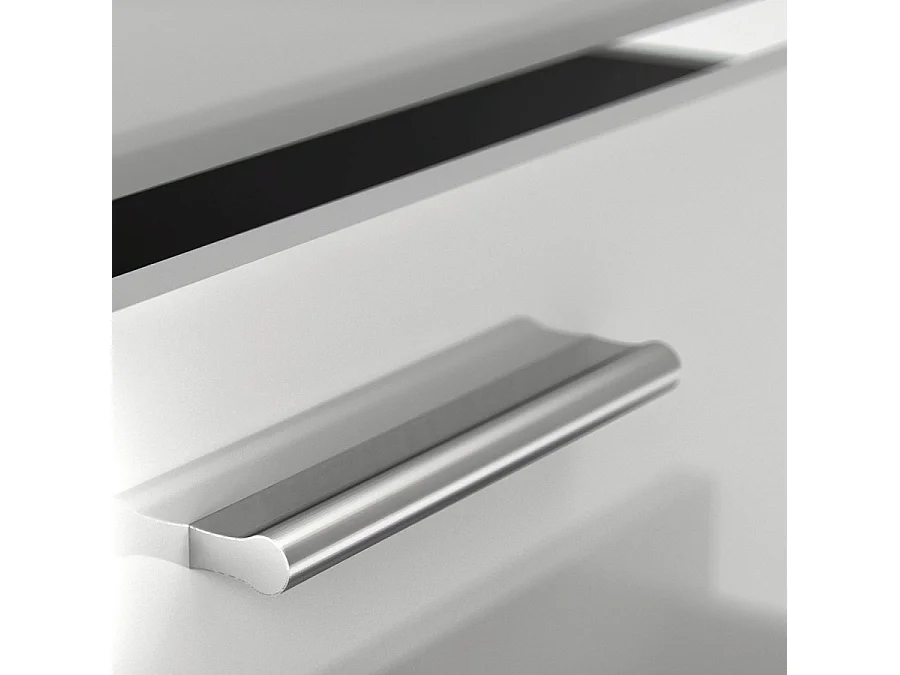 Petra Kommode 4 Schubladen Eiche Struktur Dekor und weiss Hochglanz.