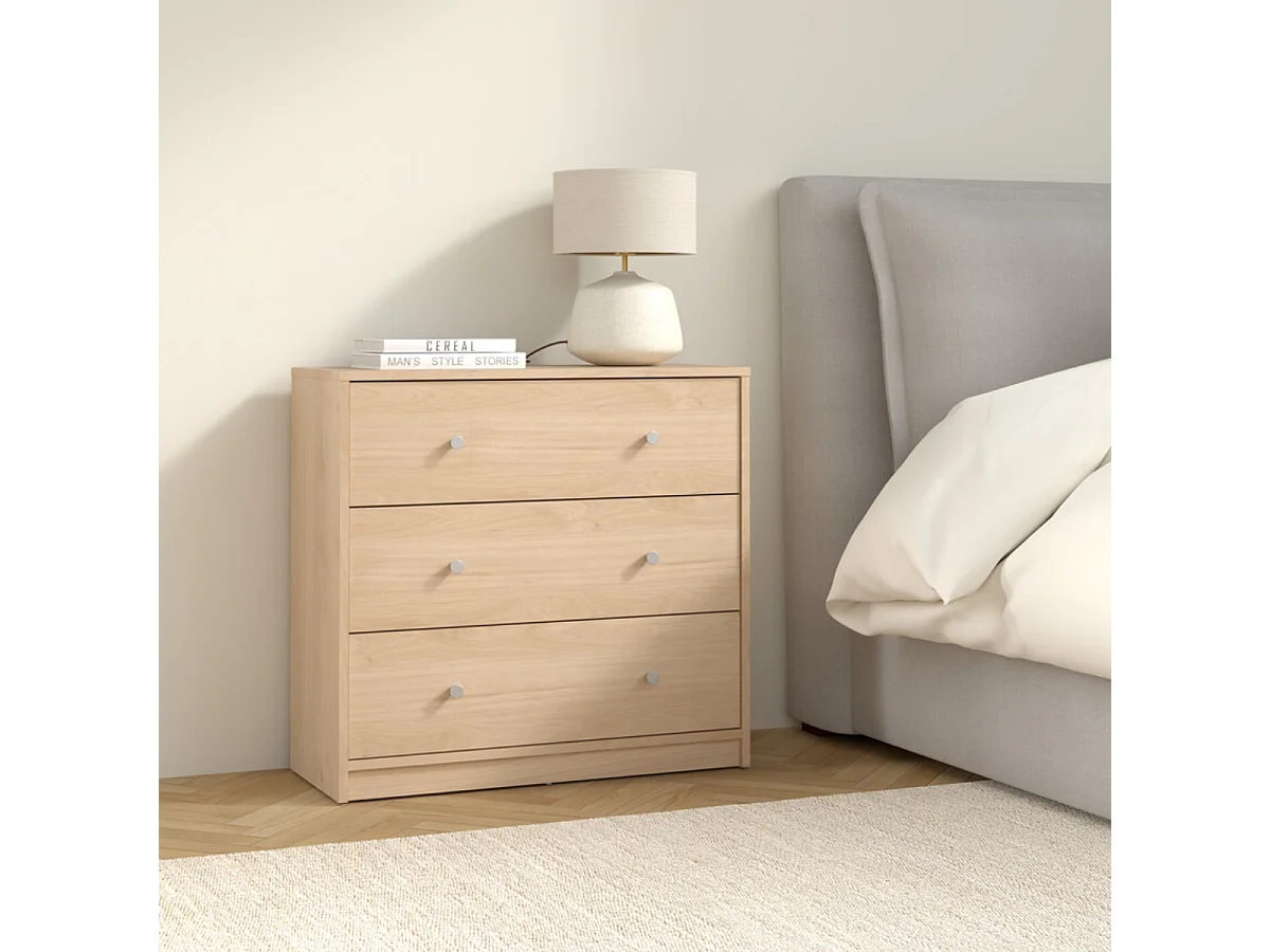 Maria Kommode niedrig mit 3 Schubladen, hell walnuss.