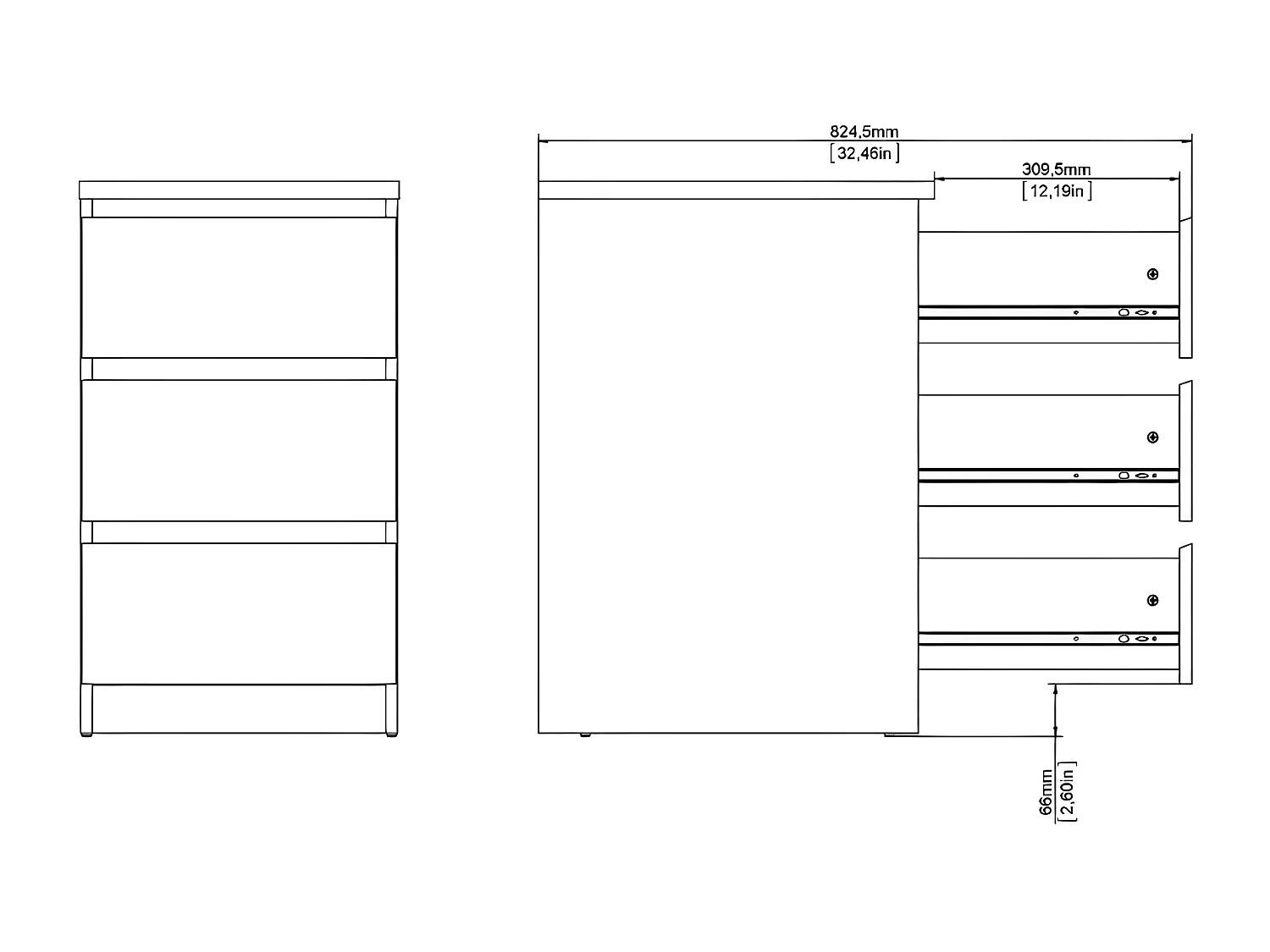 Nada Kommode 3 Schubladen mattschwarz.