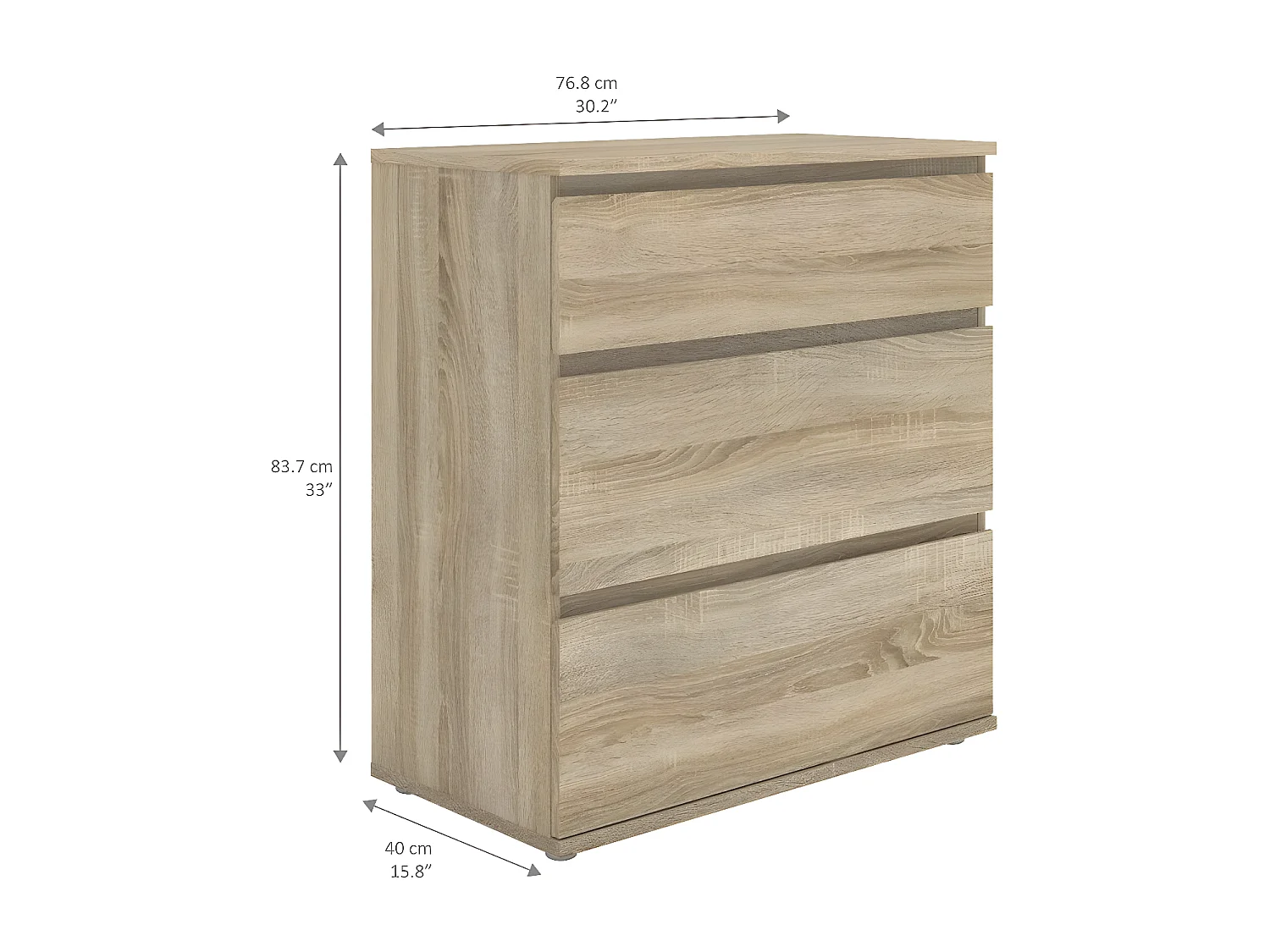 Nora Commode à 3 tiroirs, imitation chêne