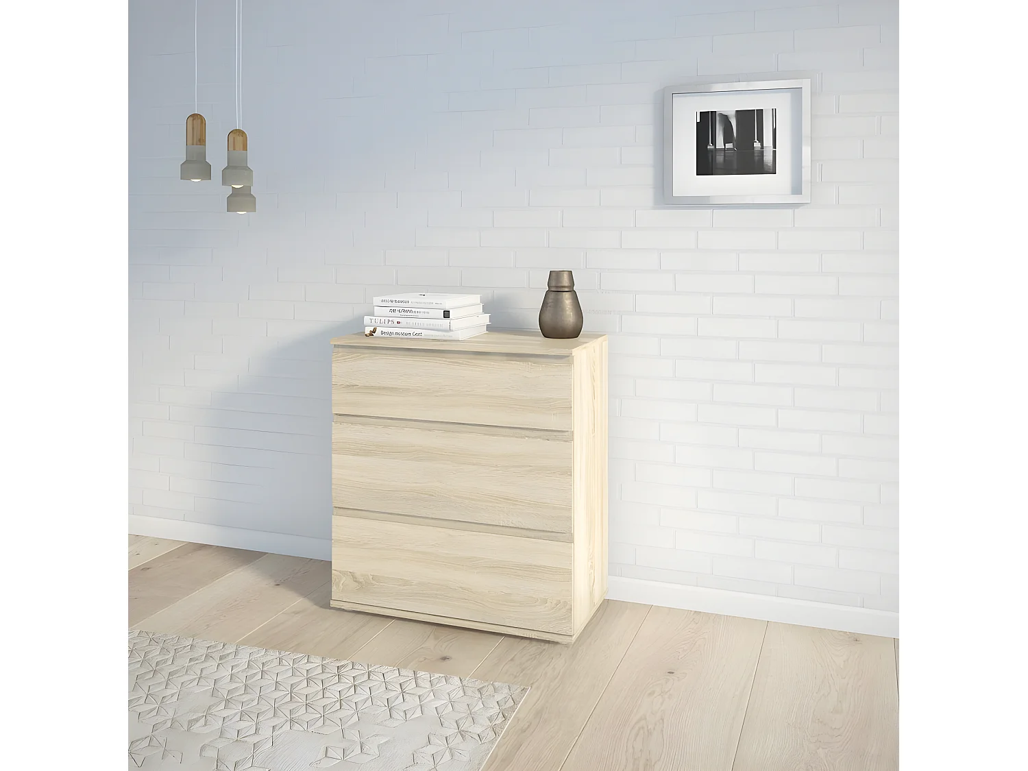 Cómoda Nora 3 cajones estructura decoración roble.