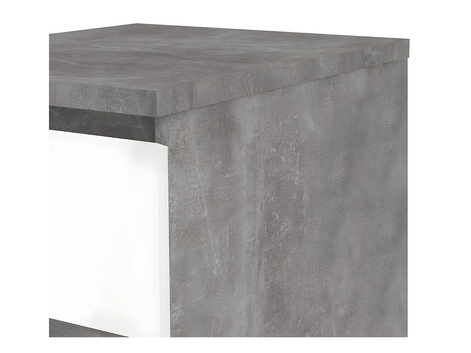 Nada Commode haute et étroite avec 5 tiroirs, aspect béton, blanc brillant.