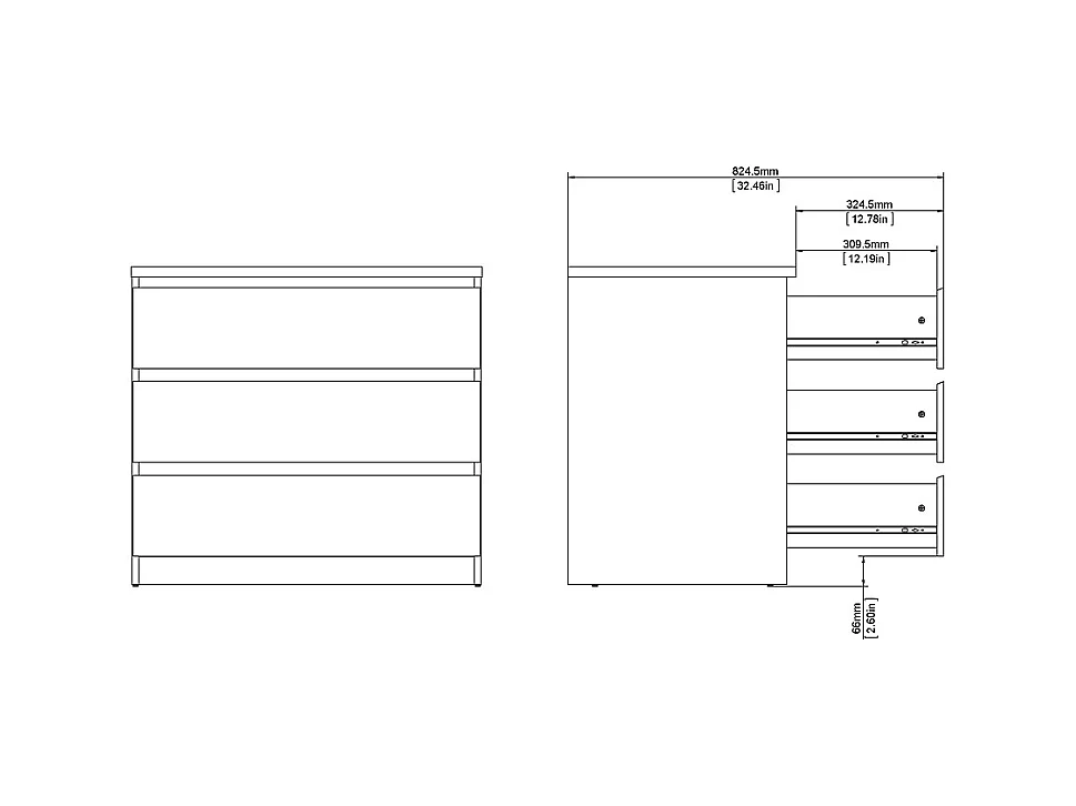Nada Kommode 3 Schubladen mattschwarz.