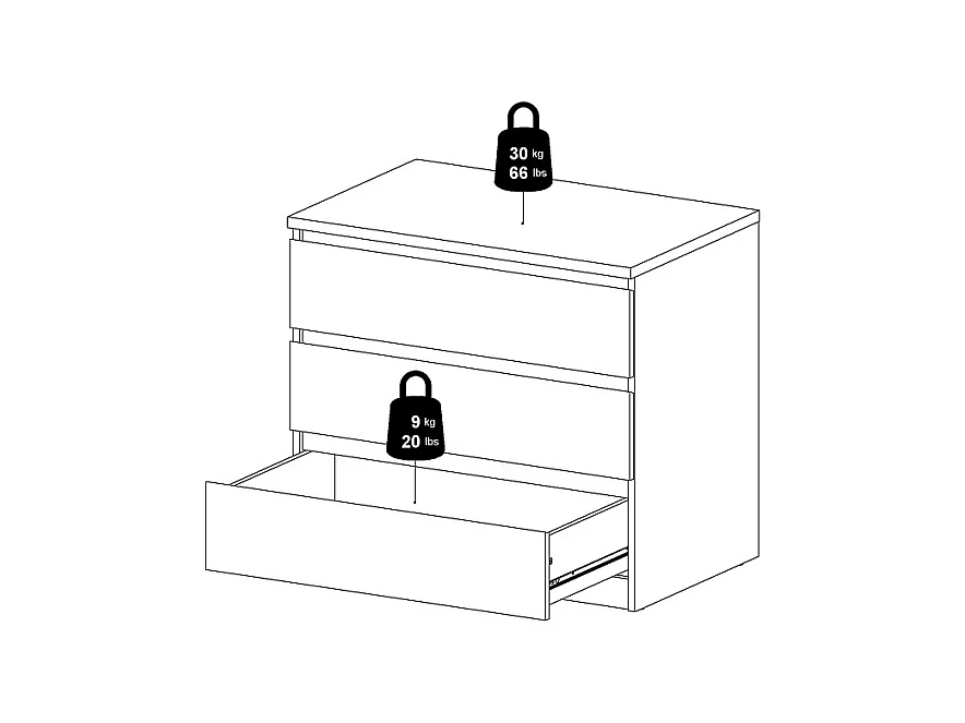 Nada Kommode 3 Schubladen mattschwarz.
