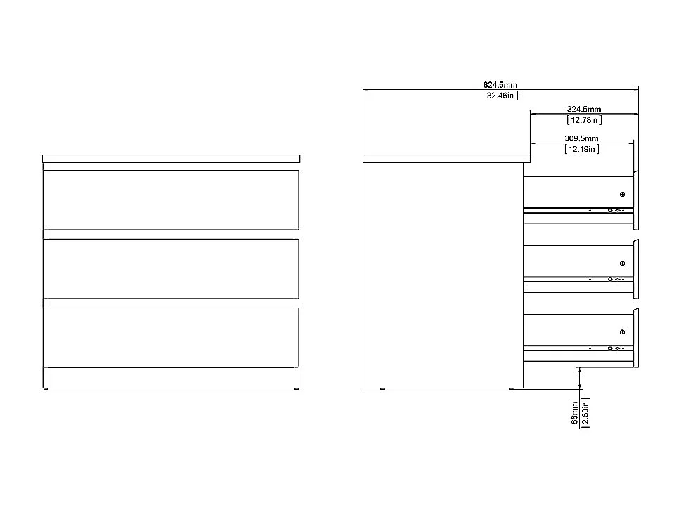 Nada Kommode 3 Schubladen mattschwarz.
