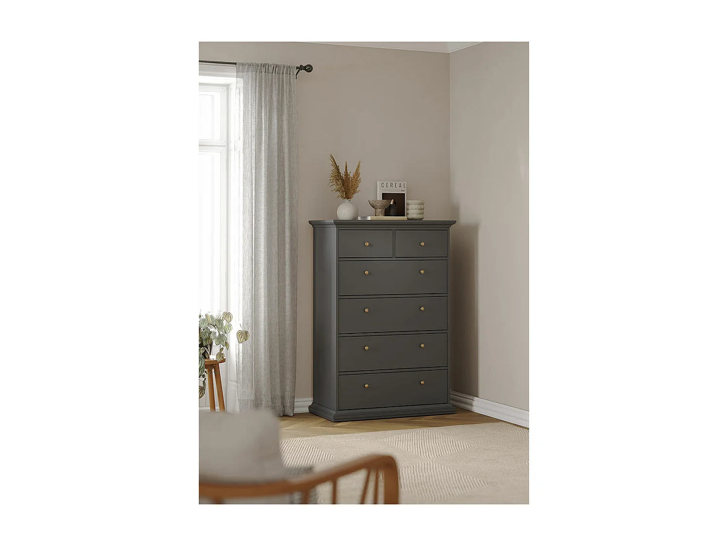 Venise Commode 6 tiroirs, gris mat.