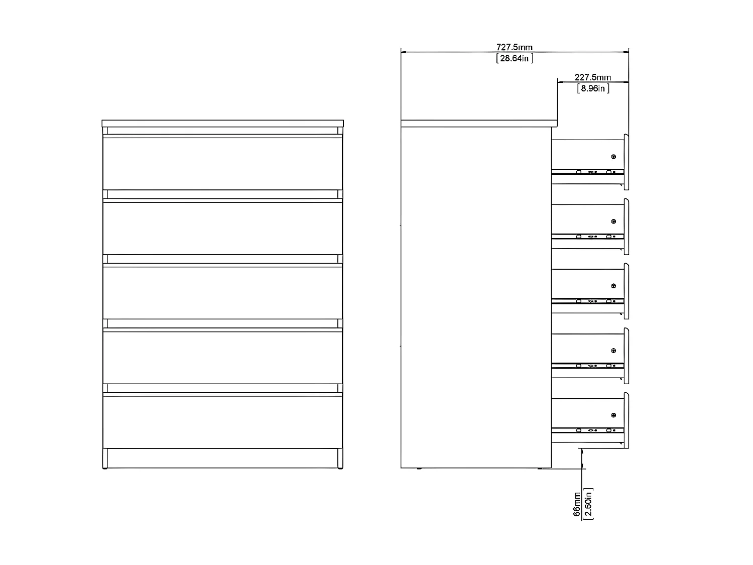 Nada Commode haute avec 5 tiroirs, noir mat.