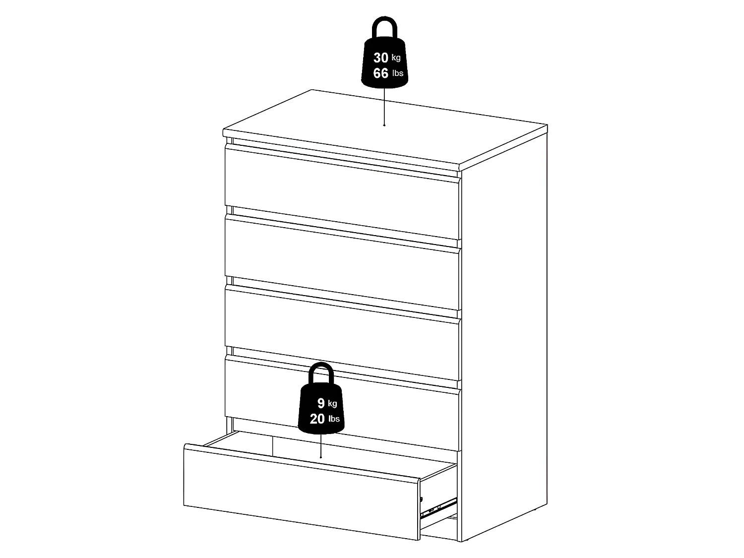 Nada Commode haute avec 5 tiroirs, noir mat.