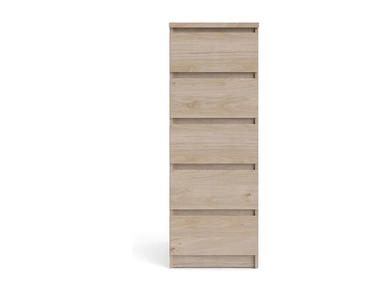 Cómoda Nada de 5 cajones, decoración Hickory.
